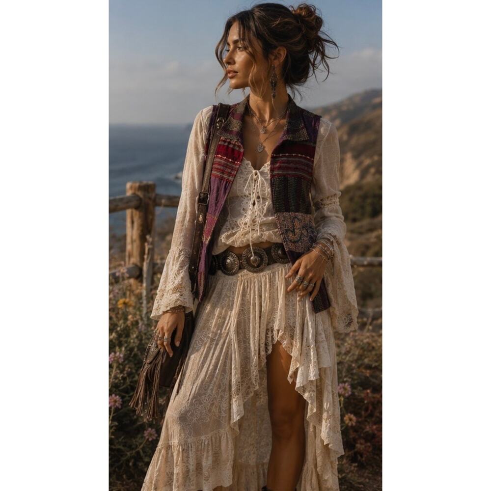 Vintage Patchwork Embroidered Boho Vest XL Bohemian Eclectic Artsy Statement